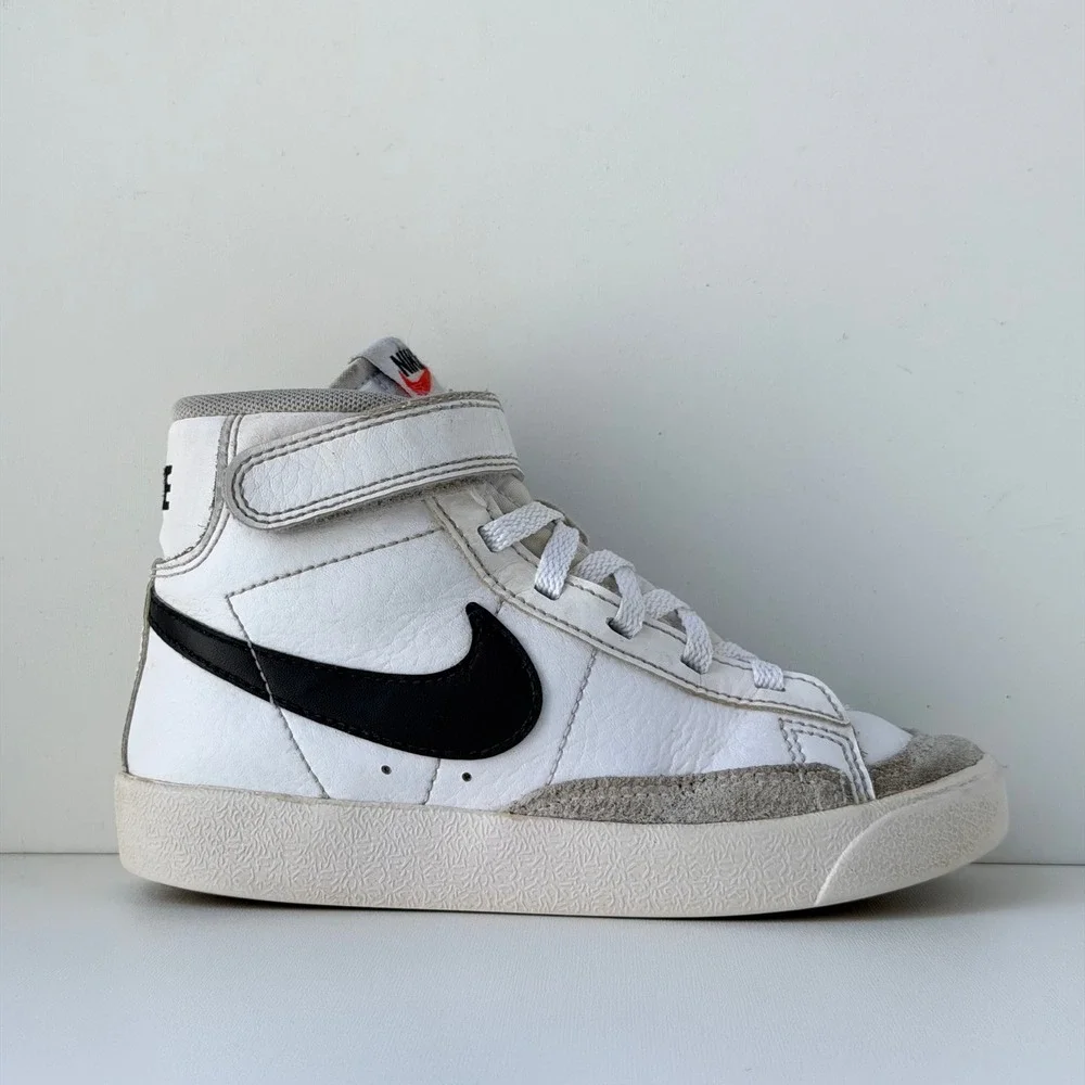 Nike Blazer Mid 77 Kids 12C White Black High Top Leather Suede Retro Sneakers